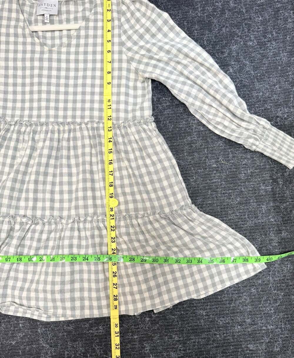 Cottagecore Country Hayden Los Angeles Women's Small Gray Gingham Plaid V-Neck S - Picture 3 of 8
